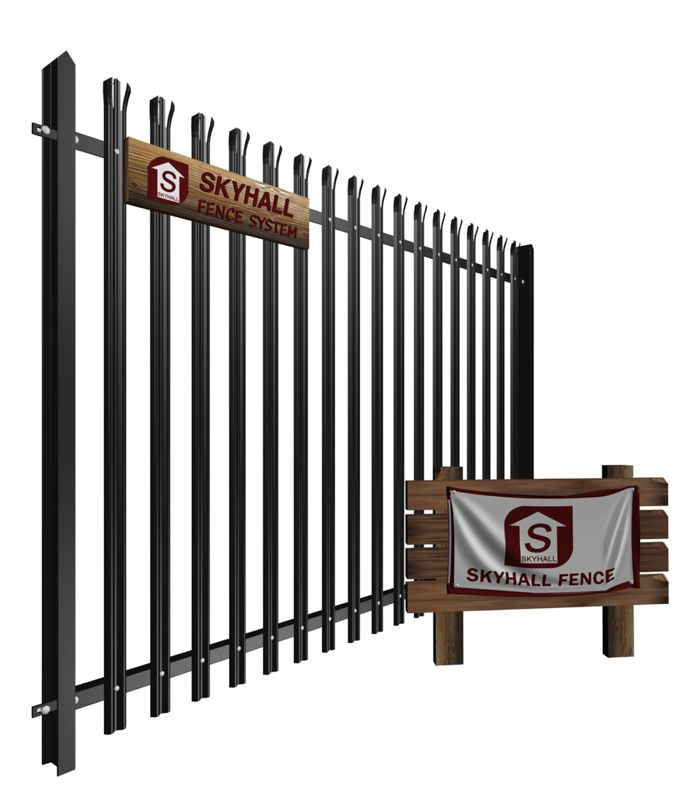 steel palisade fencing 3d illustration