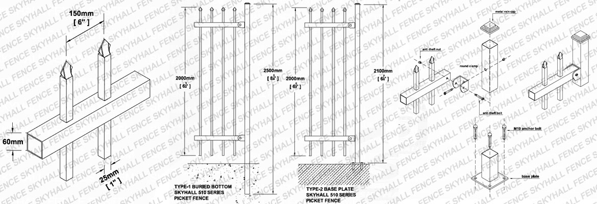 steel picket fencing cad